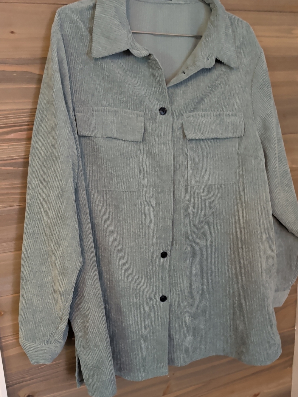 Shein Light Sage Corduroy Button-Up Shacket. 3XL